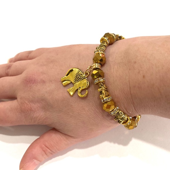 Elephant Bracelet With Spirit Guide Meaning Gold Tone Beaded Leadership - Picture 4 of 5